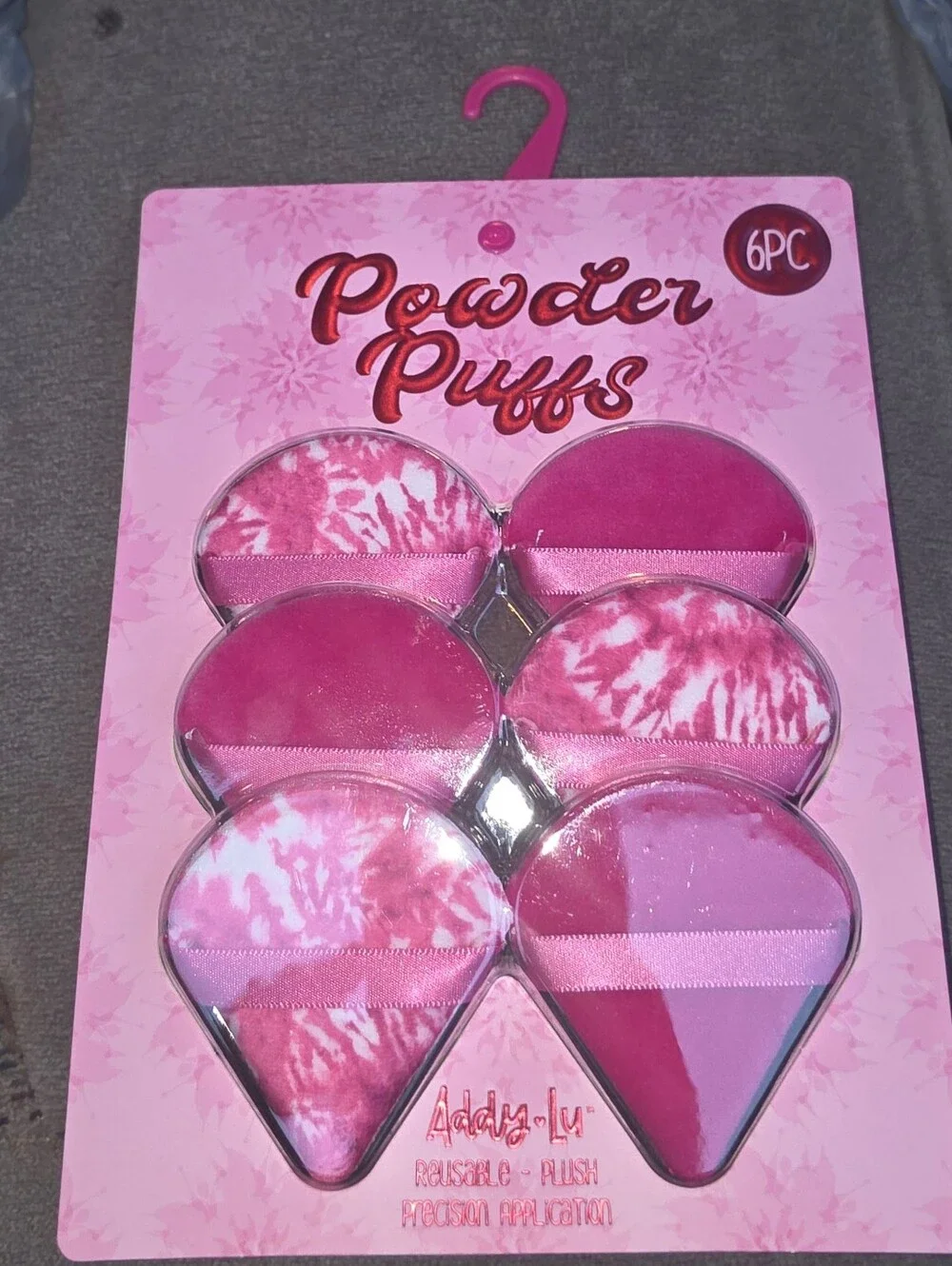 Addy-Lu 6pk Pink & White Plush Powder Puffs - BNIB